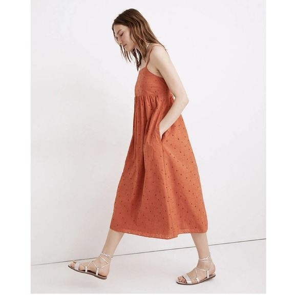 Madewell Eyelet Summertime Cami‎ Midi Dress Size M Orange - Picture 14 of 14